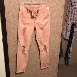 Distressed Pastel pink ankle jeans